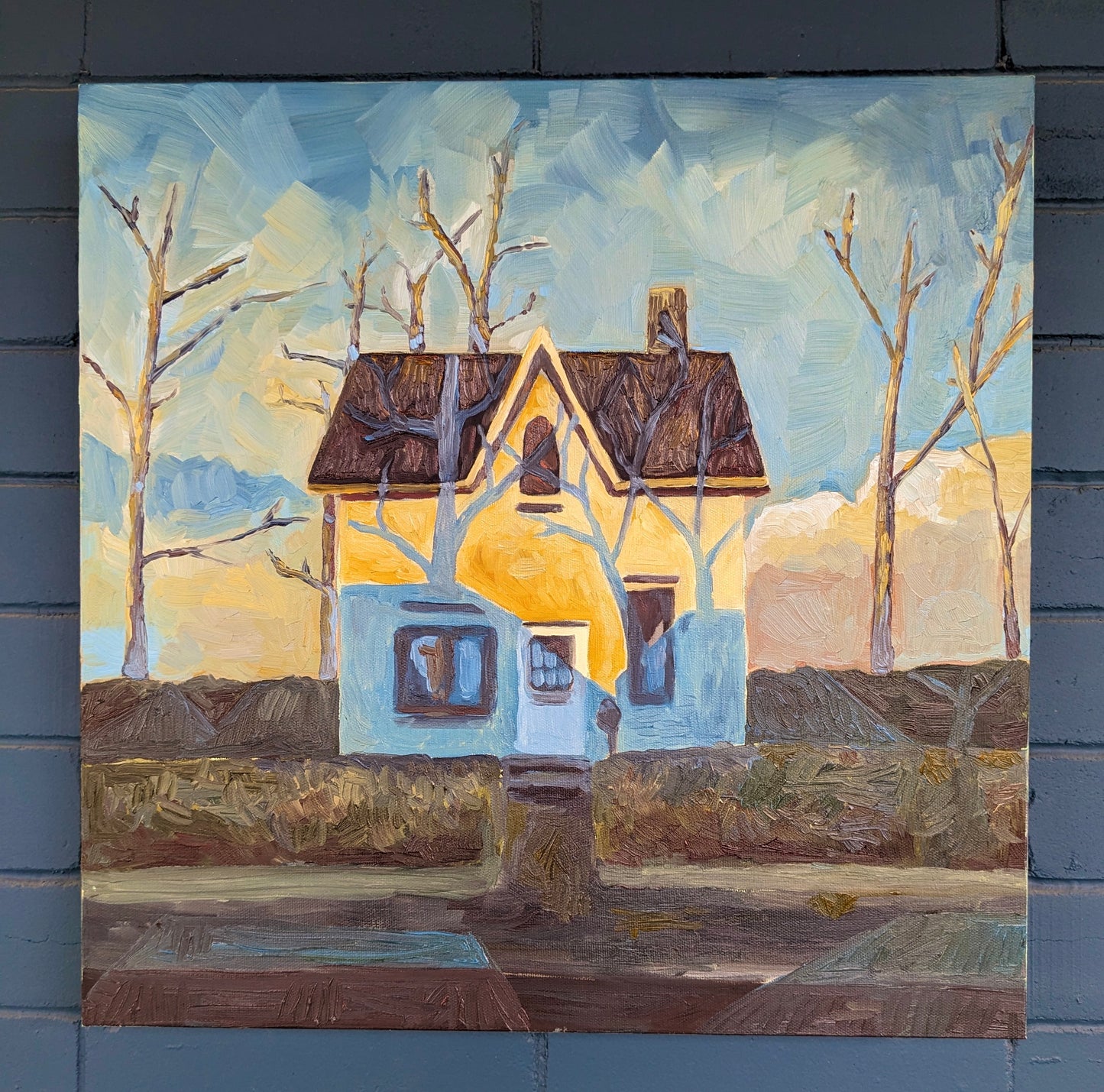 “House at Dawn” - 16x16 Original Oil Painting