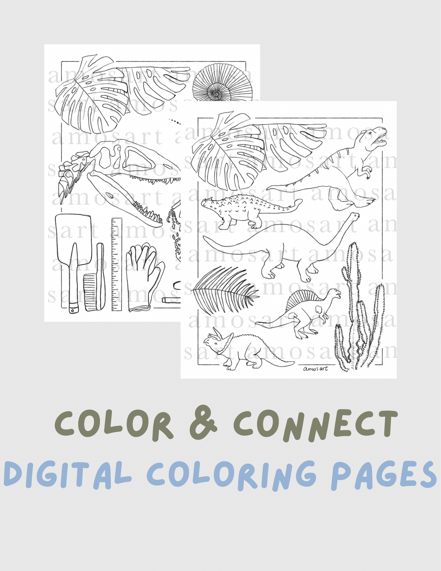 Color & Connect coloring pages - Dinosaurs and Archeology