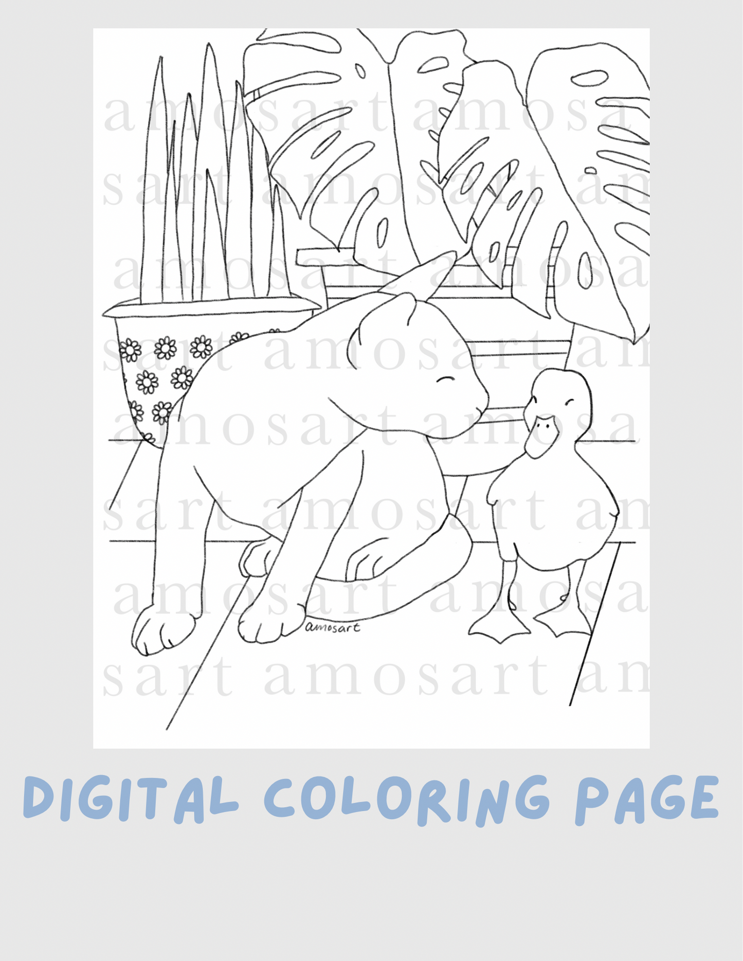 Coloring Page - Duck and Cat