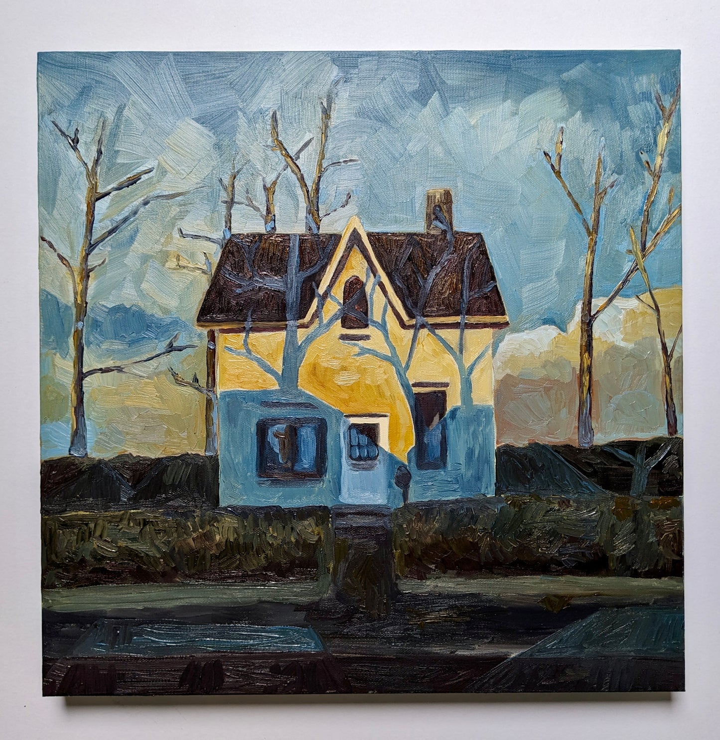 “House at Dawn” - 16x16 Original Oil Painting
