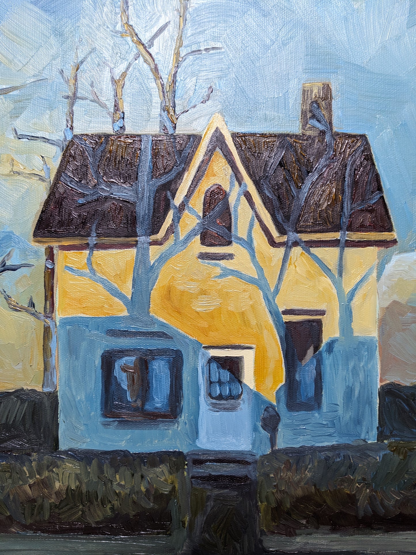 “House at Dawn” - 16x16 Original Oil Painting
