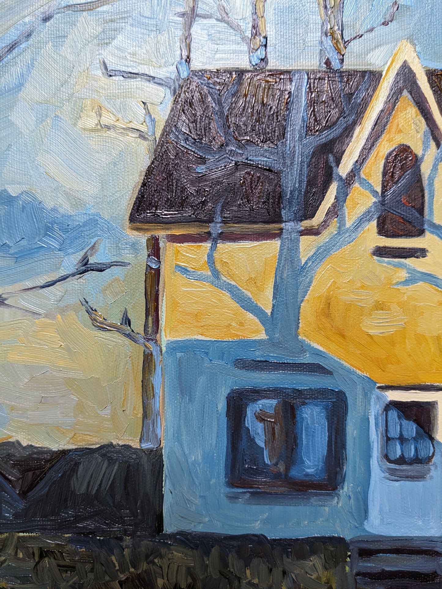 “House at Dawn” - 16x16 Original Oil Painting