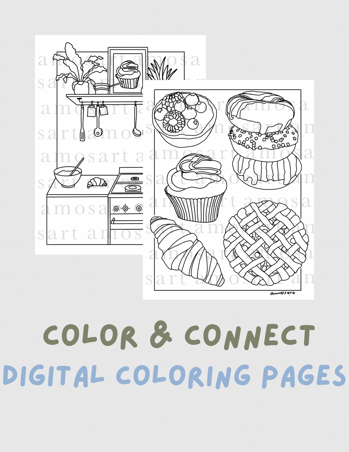 FREE Color & Connect coloring pages - Baking