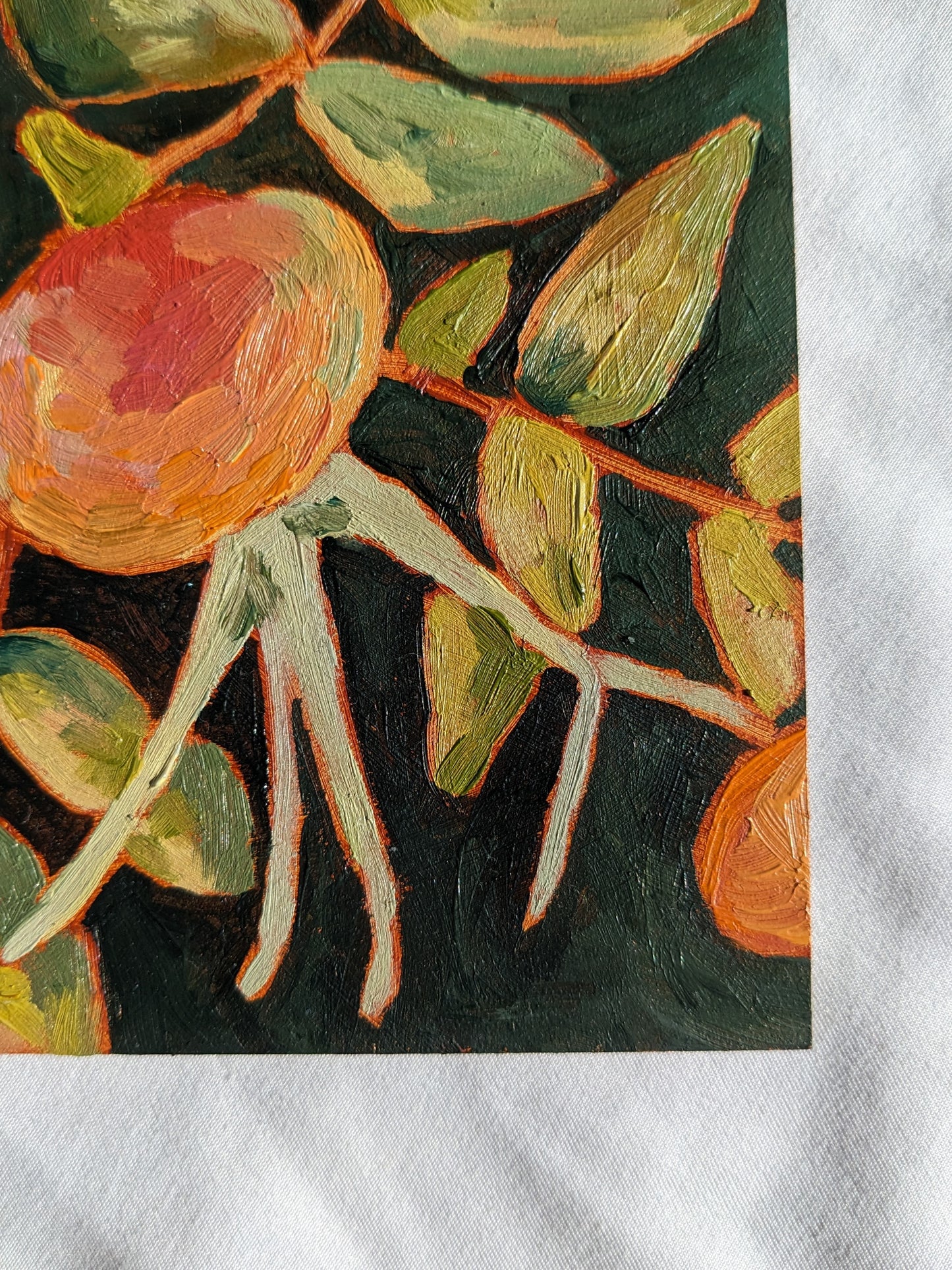 “Rugosa Rose Hips” - 6x6 Original Oil Painting