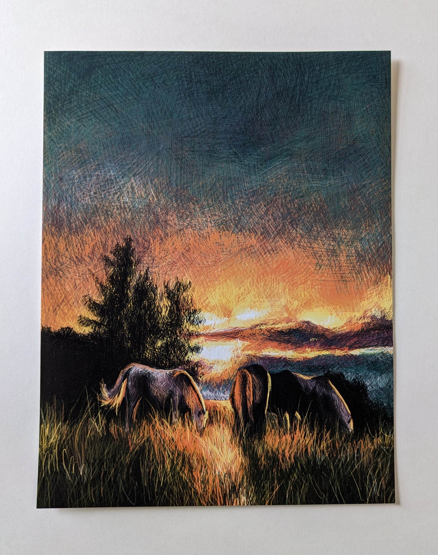 “Horse Sunset” - 9” x 11” Digital Art Print