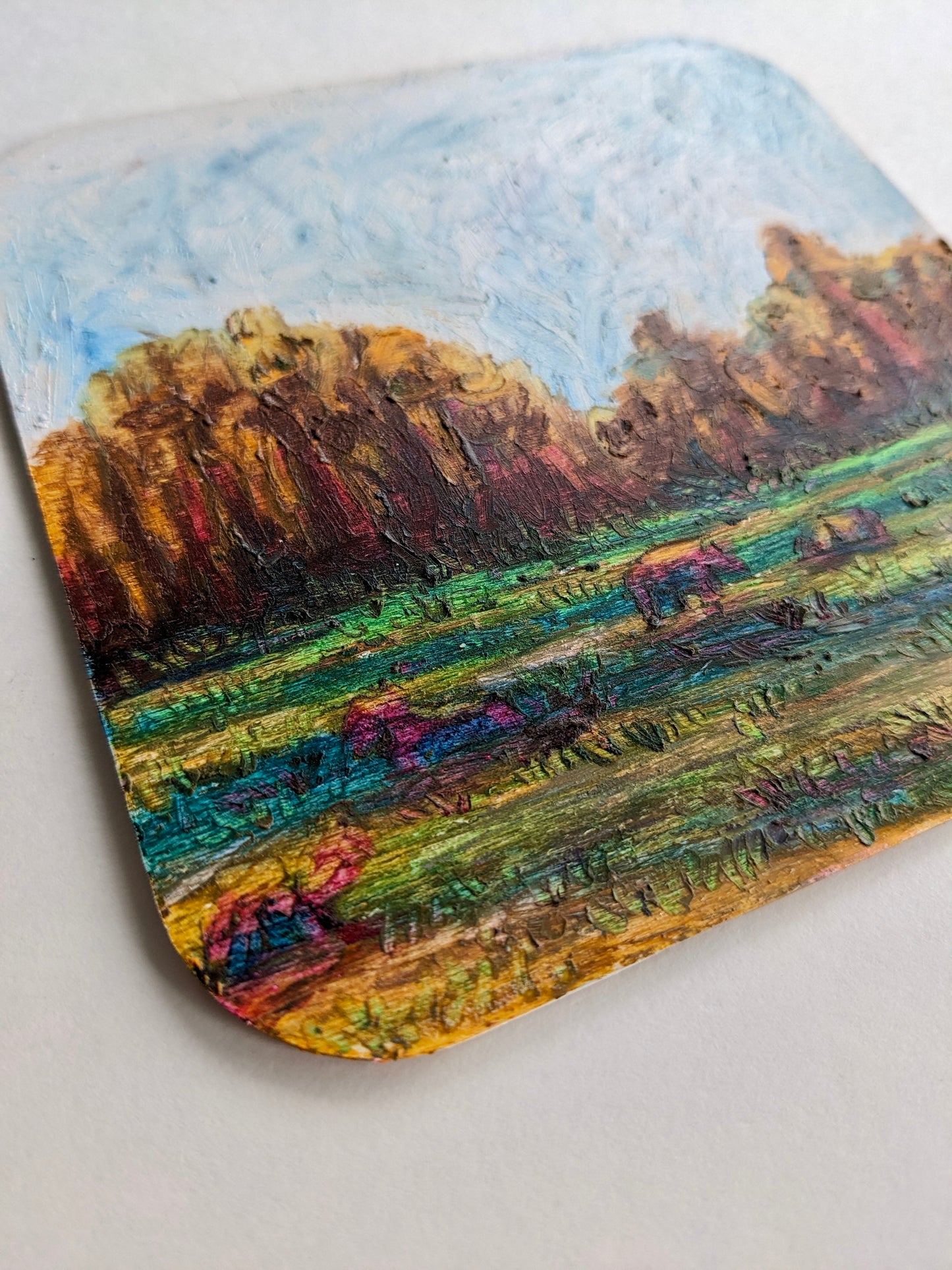 “Cows, com-aaahhhhnn” - 5x5 Original Oil Pastels