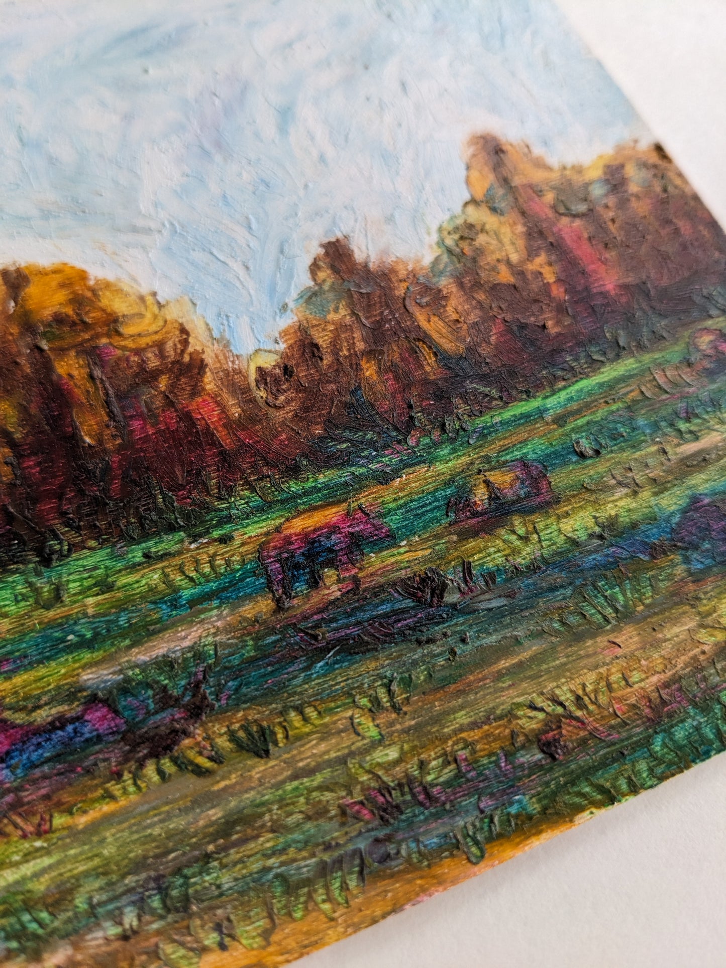 “Cows, com-aaahhhhnn” - 5x5 Original Oil Pastels