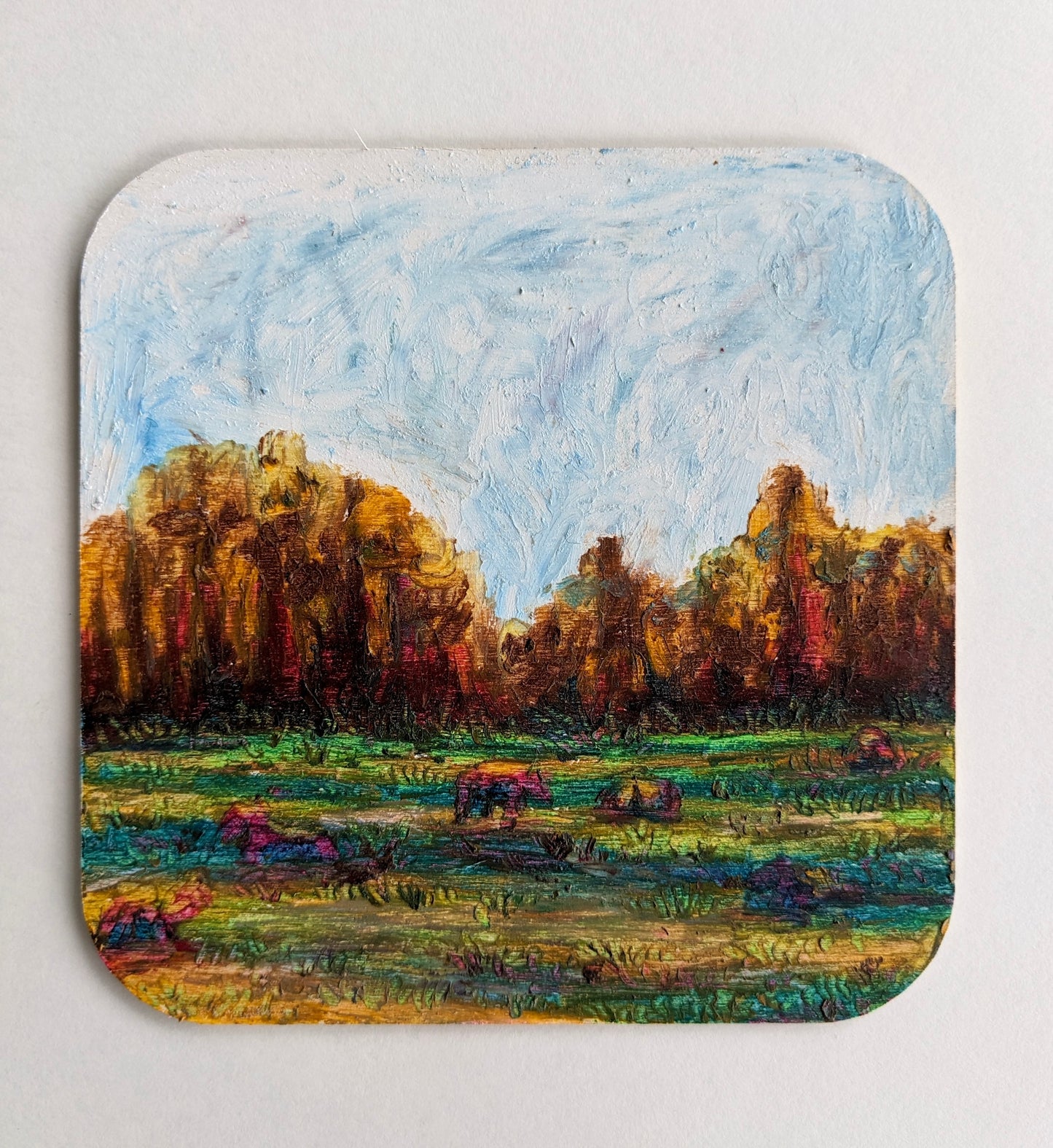 “Cows, com-aaahhhhnn” - 5x5 Original Oil Pastels