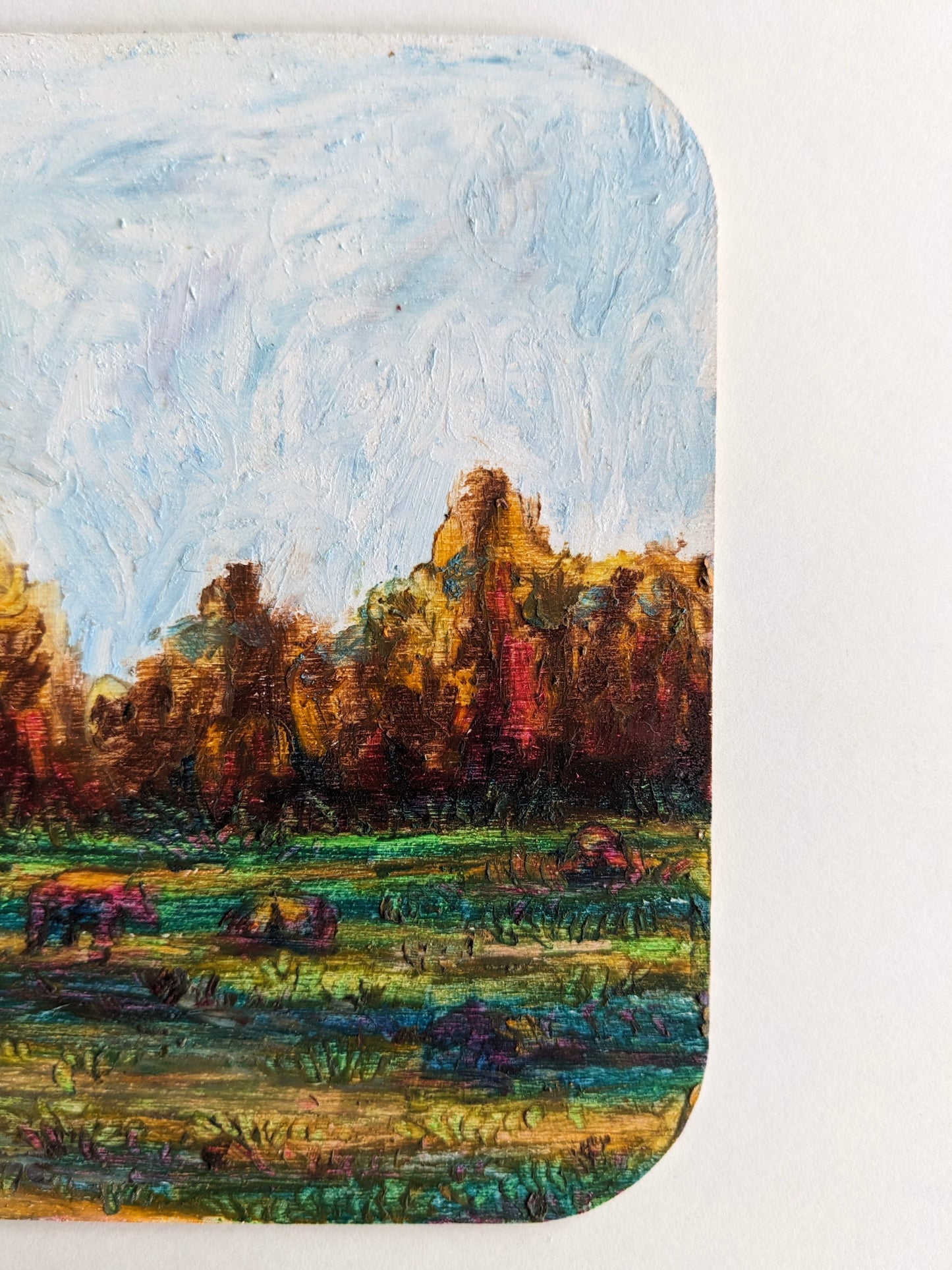 “Cows, com-aaahhhhnn” - 5x5 Original Oil Pastels