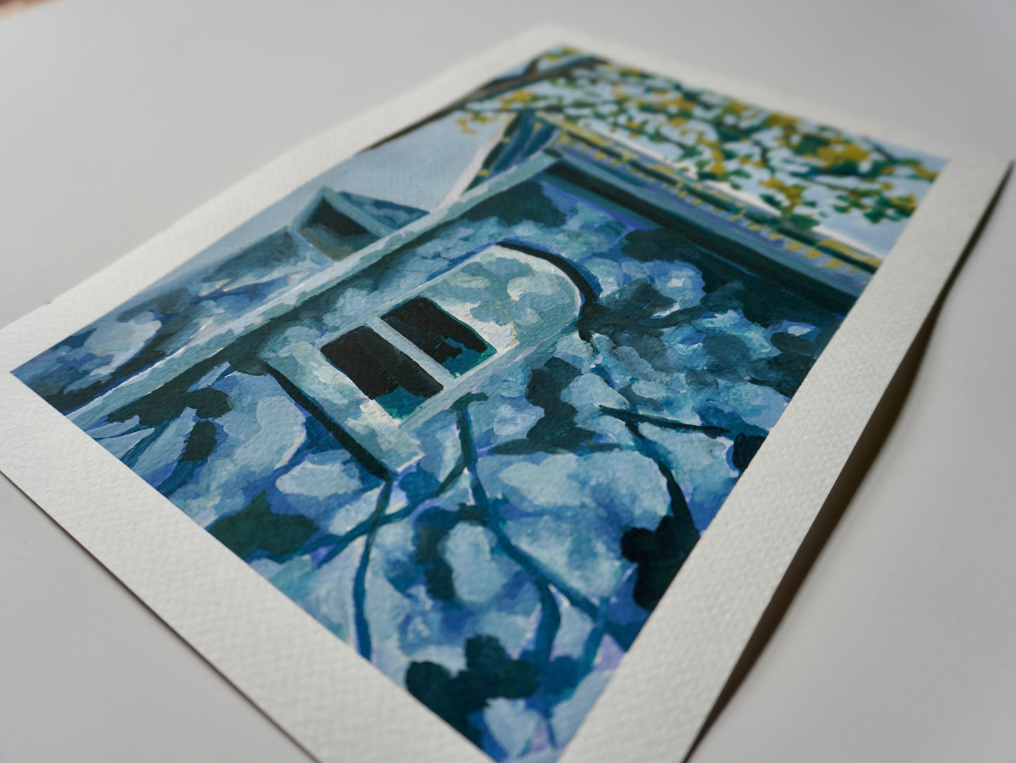 “Blue Brick Shadows” - 7x10 Original Gouache Painting