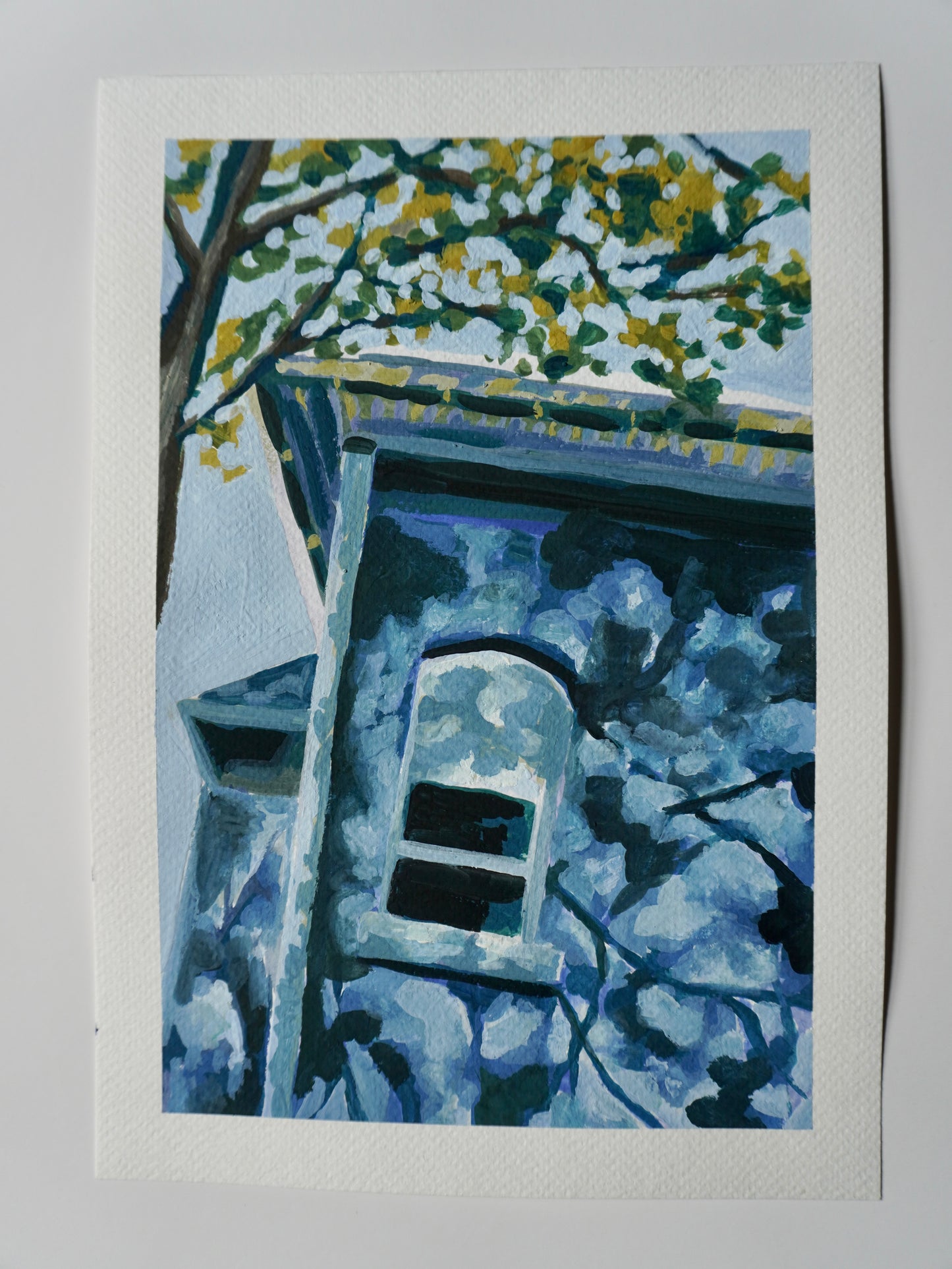 “Blue Brick Shadows” - 7x10 Original Gouache Painting