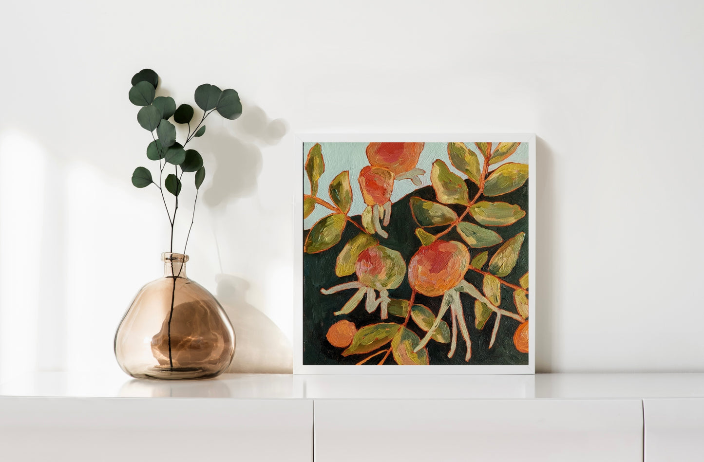 “Rugosa Rose Hips” - 6x6 Original Oil Painting