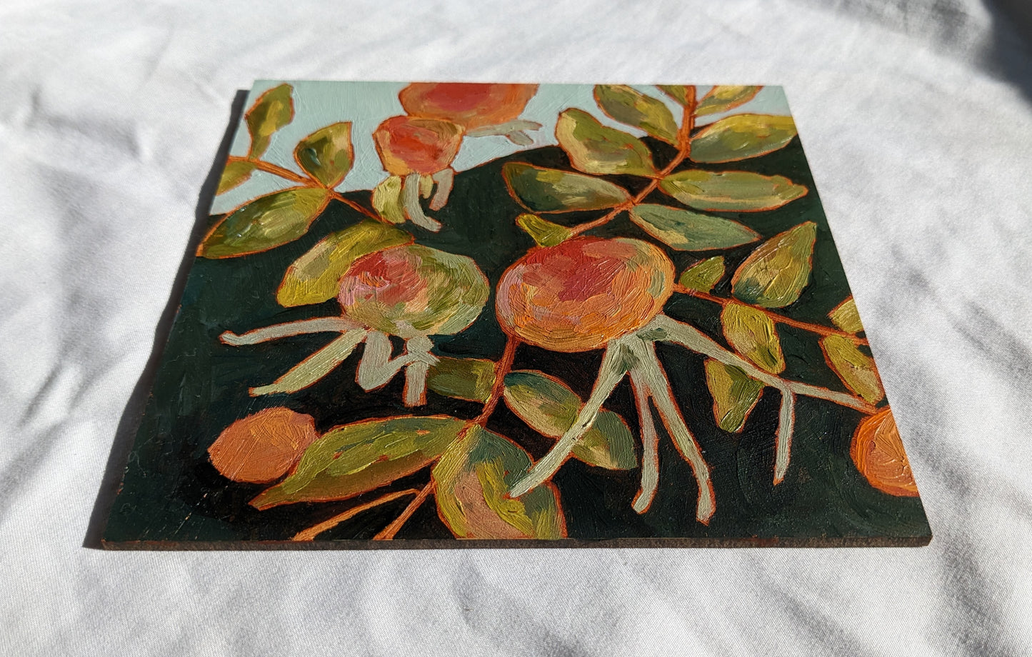 “Rugosa Rose Hips” - 6x6 Original Oil Painting