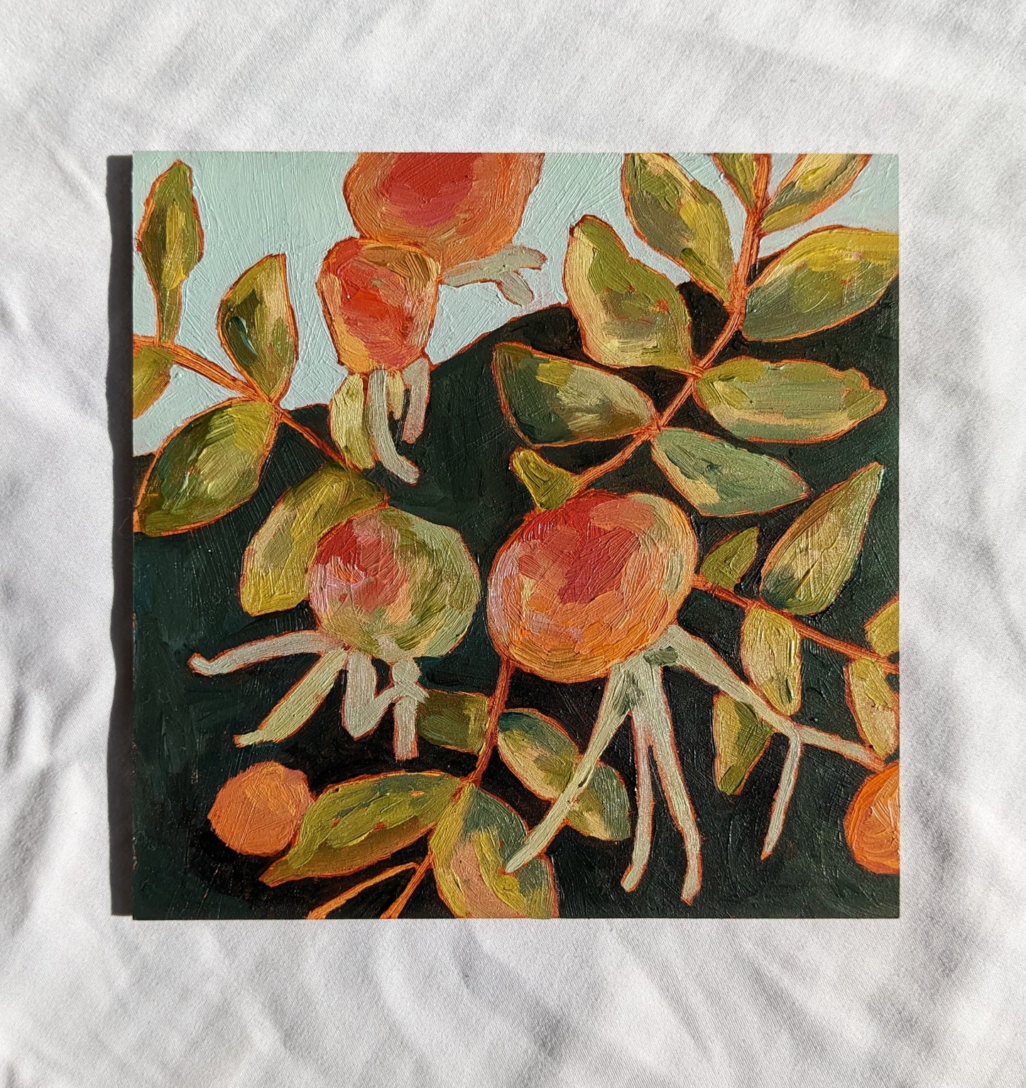 “Rugosa Rose Hips” - 6x6 Original Oil Painting